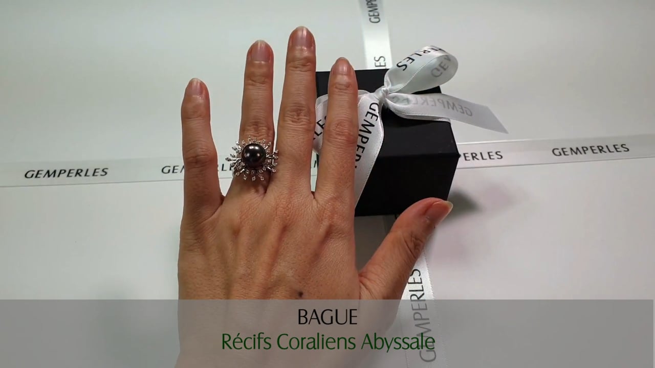 Anello Récifs Coraliens Abyssale - Oro Bianco, Diamanti & Perla di Tahiti 10.5/11mm | Gemperles