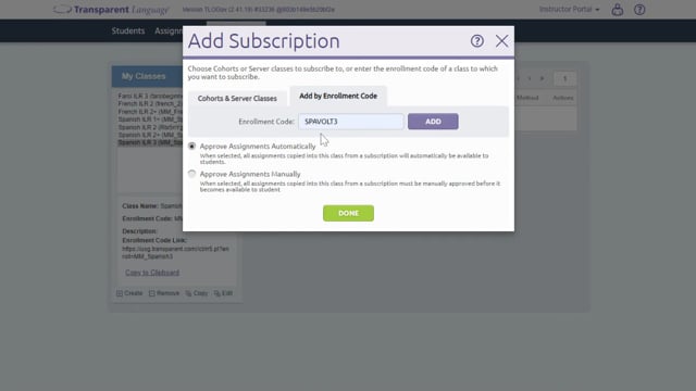 CL-150: Subscribe a Class to Assignments of a Cohort or Another Class