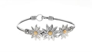 Sterling Silver with 14kt Yellow Gold Flower Bangle Bracelet