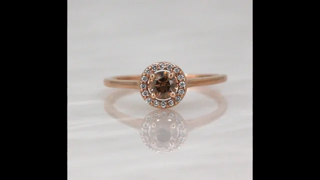 14K Rose Gold and Cognac Diamond Halo Ring