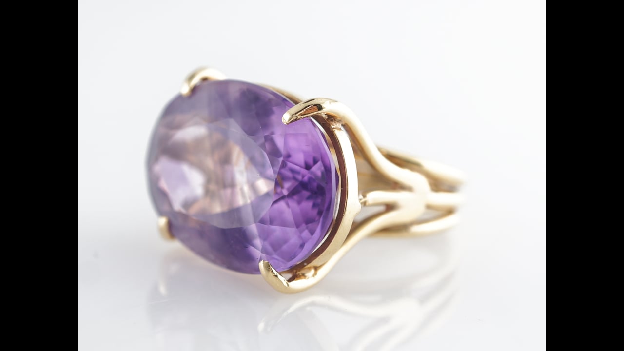 Bague Cocktail Vintage En Or 18k Avec Améthyste De 1,30 Carat - Taille 54 - Style Antique