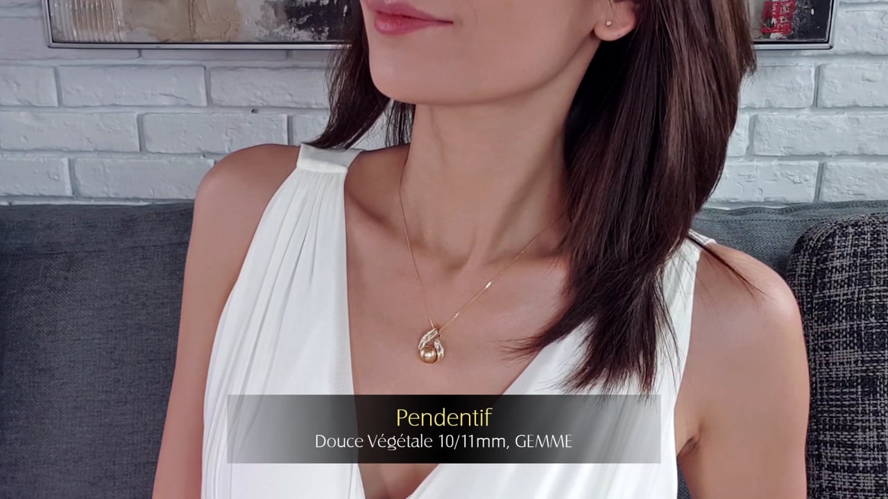 Pendentif Douce Végétale - Or Jaune, Diamants & Perle des Mers du Sud 10/11mm, GEMME | Gemperles