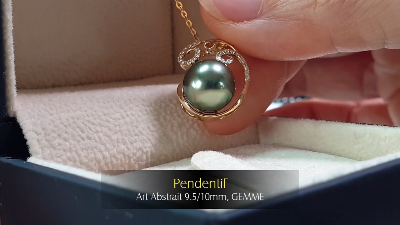 Pendentif Art Abstrait - Or Jaune, Diamants & Perle de Tahiti 9.5/10mm, GEMME | Gemperles