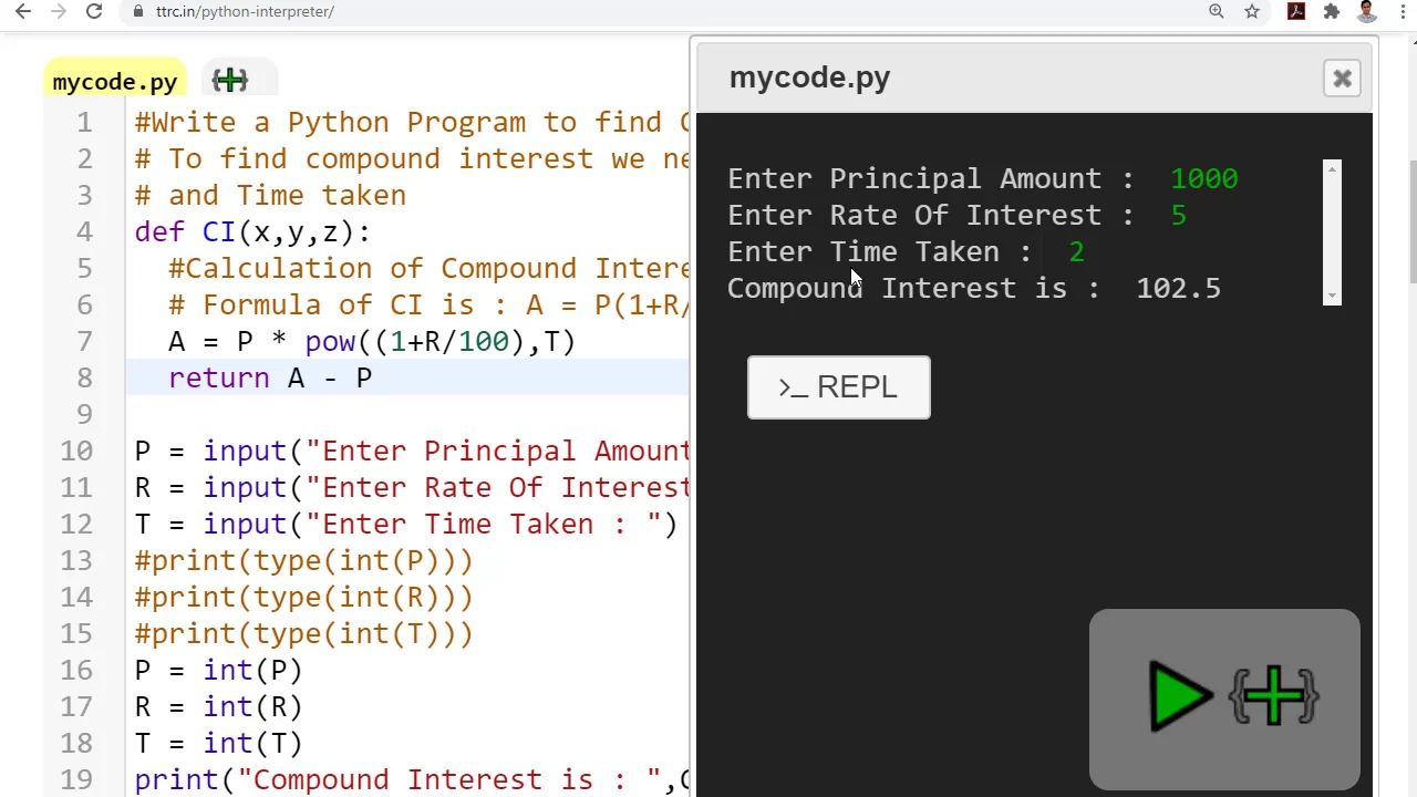 16173453-Write a Python Program to find compound interest annually ...
