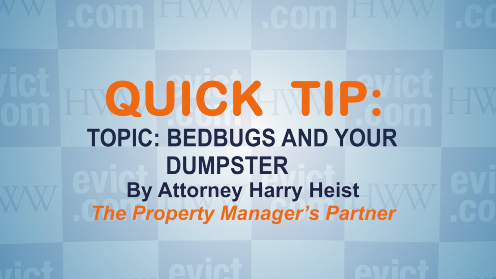 75 QUICK TIP-BEDBUGS AND YOUR DUMPSTER on Vimeo