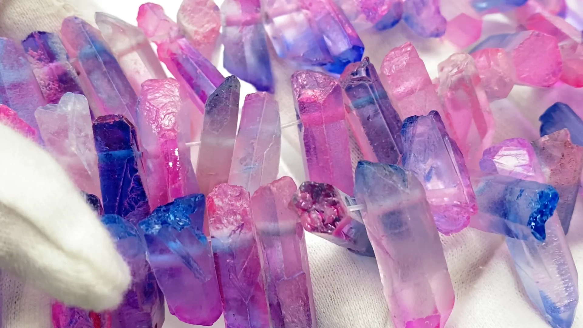クリスタル 氷柱カット メタリックコーティング ブルー＆ピンク系 1連 