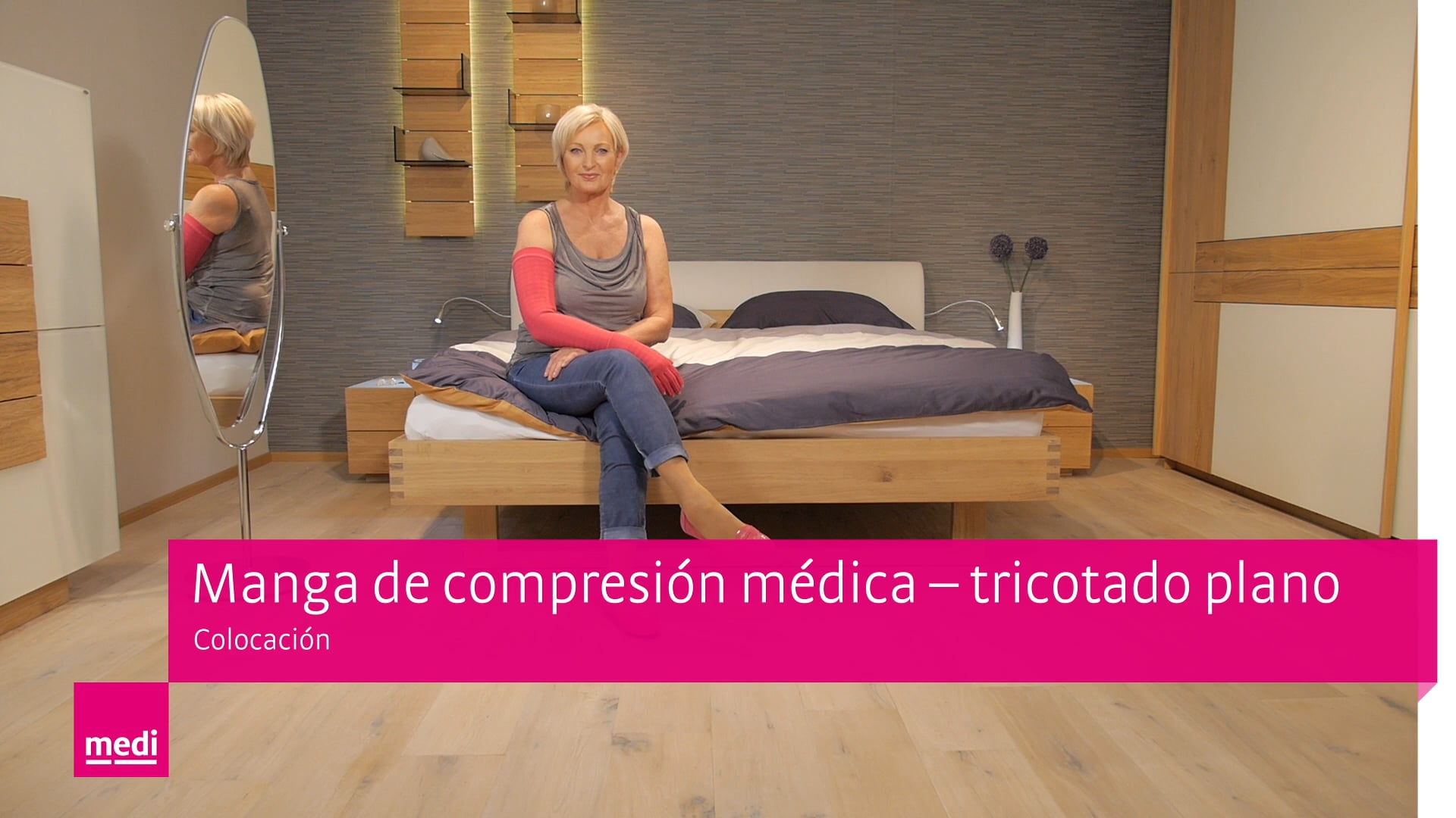 Colocación de una manga de compresión médica de tricotado plano