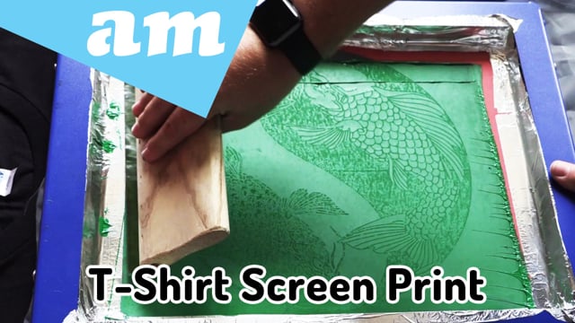 Screen Print One Colour Yin Yang Fish Image on T-Shirt by Vinyl on Self-Tension Frame with 250 Mesh