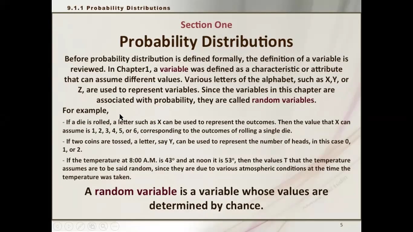 Chapter 9 - Probability Distribution - section 1 on Vimeo