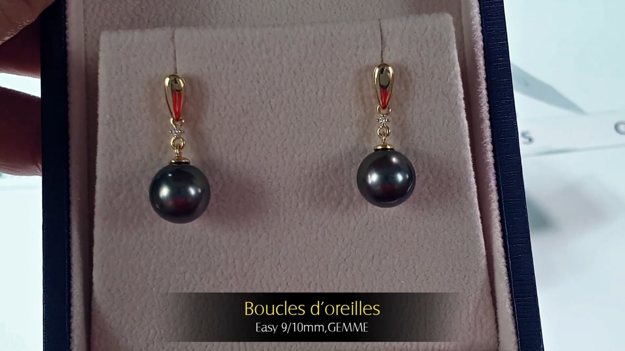 Boucles d'Oreilles Easy - Or Jaune, Diamants & Perle de Tahiti 9/10mm, GEMME | Gemperles