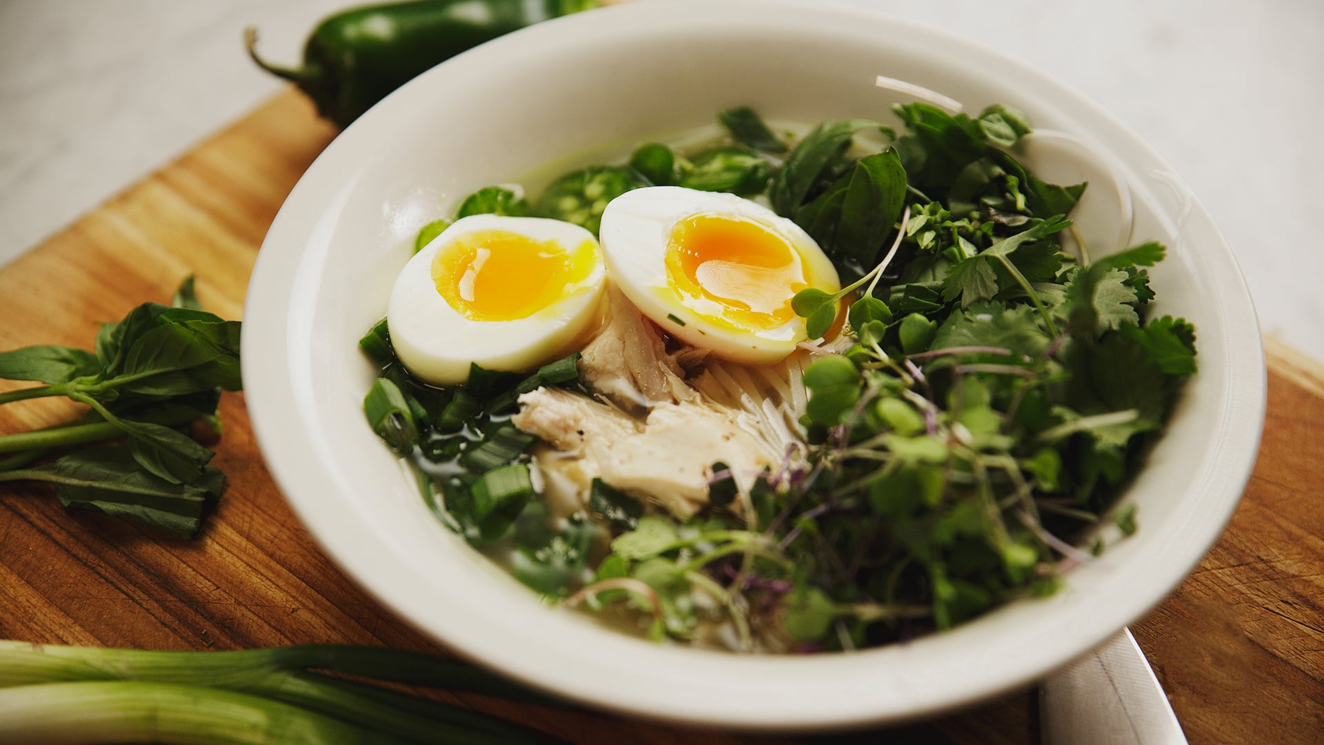 Spring Greens | Chicken-Miso Soup with Sprouts and Herbs