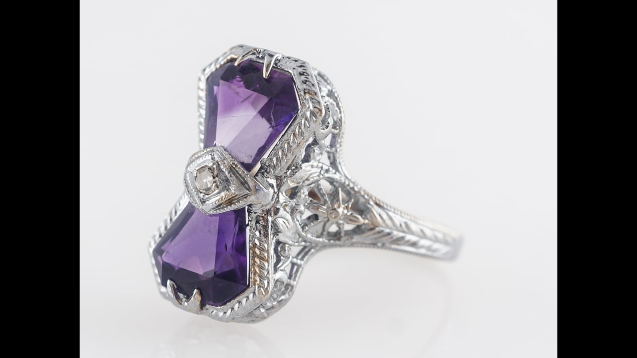 Art Deco Amethyst Cocktail Ring in 14k White Gold – Filigree  display picture 1