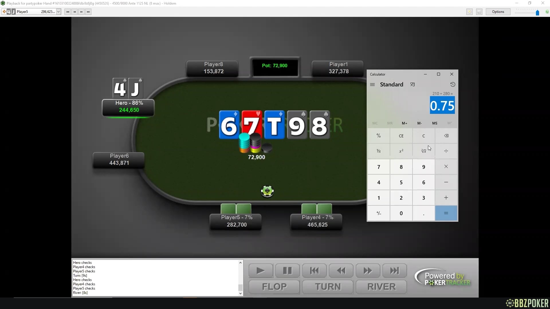 Simple 3way Turn/River (T76ss – 765sss)