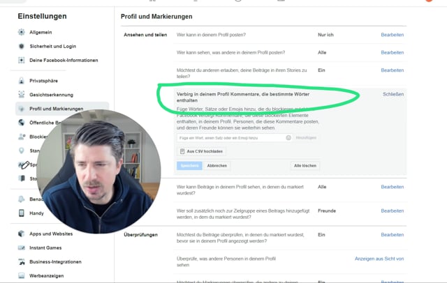 Neu: FB Profil Kommentare verbergen