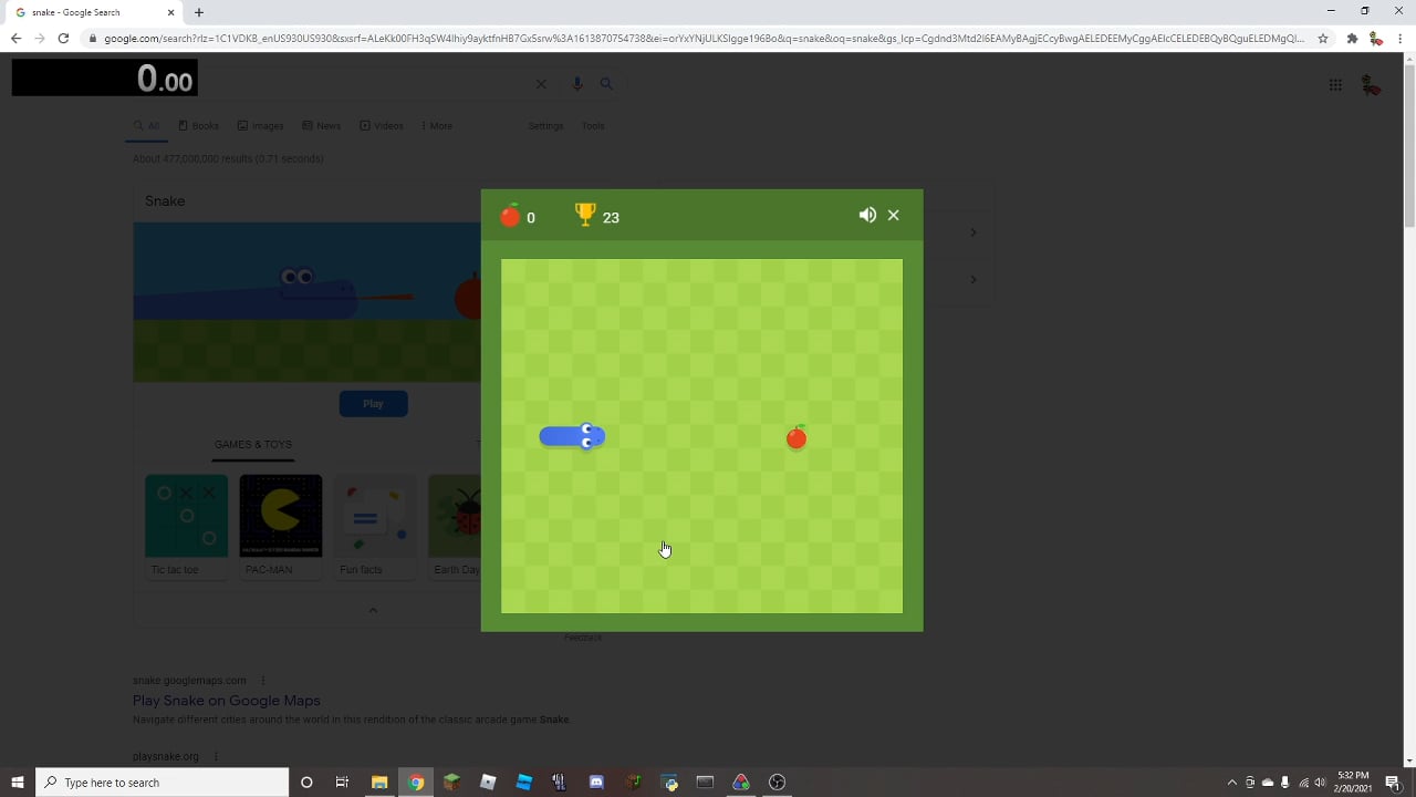 Google Snake Game in 0:48.960