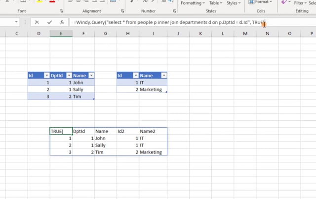SQL Query function for Excel