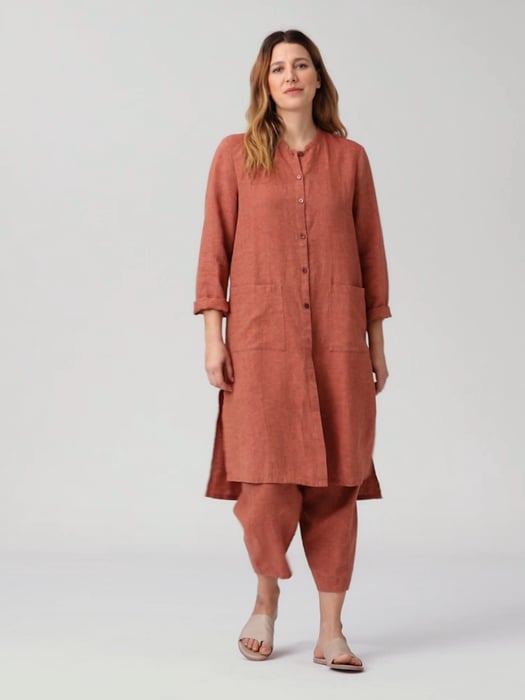 Washed Organic Linen Delave Long Shirt