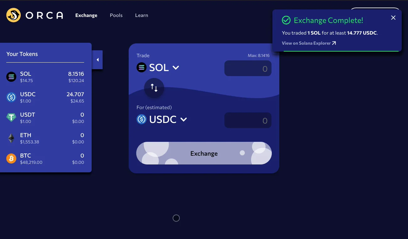 Orca — Making an Exchange