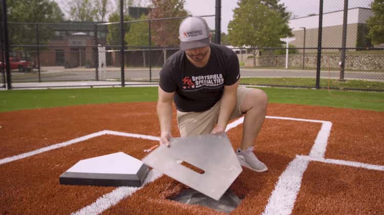 Artificial Turf Baseball Field From Behind Home Plate Stock Photo