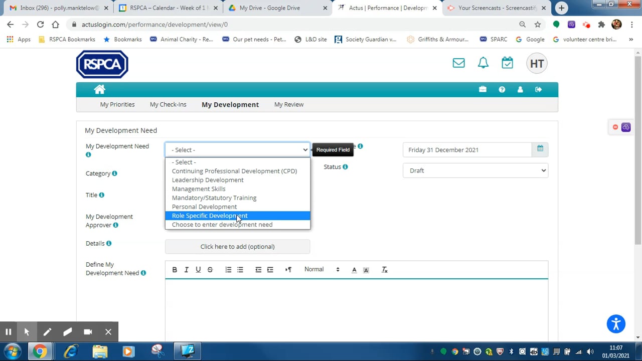 Actus - How to add a Development need