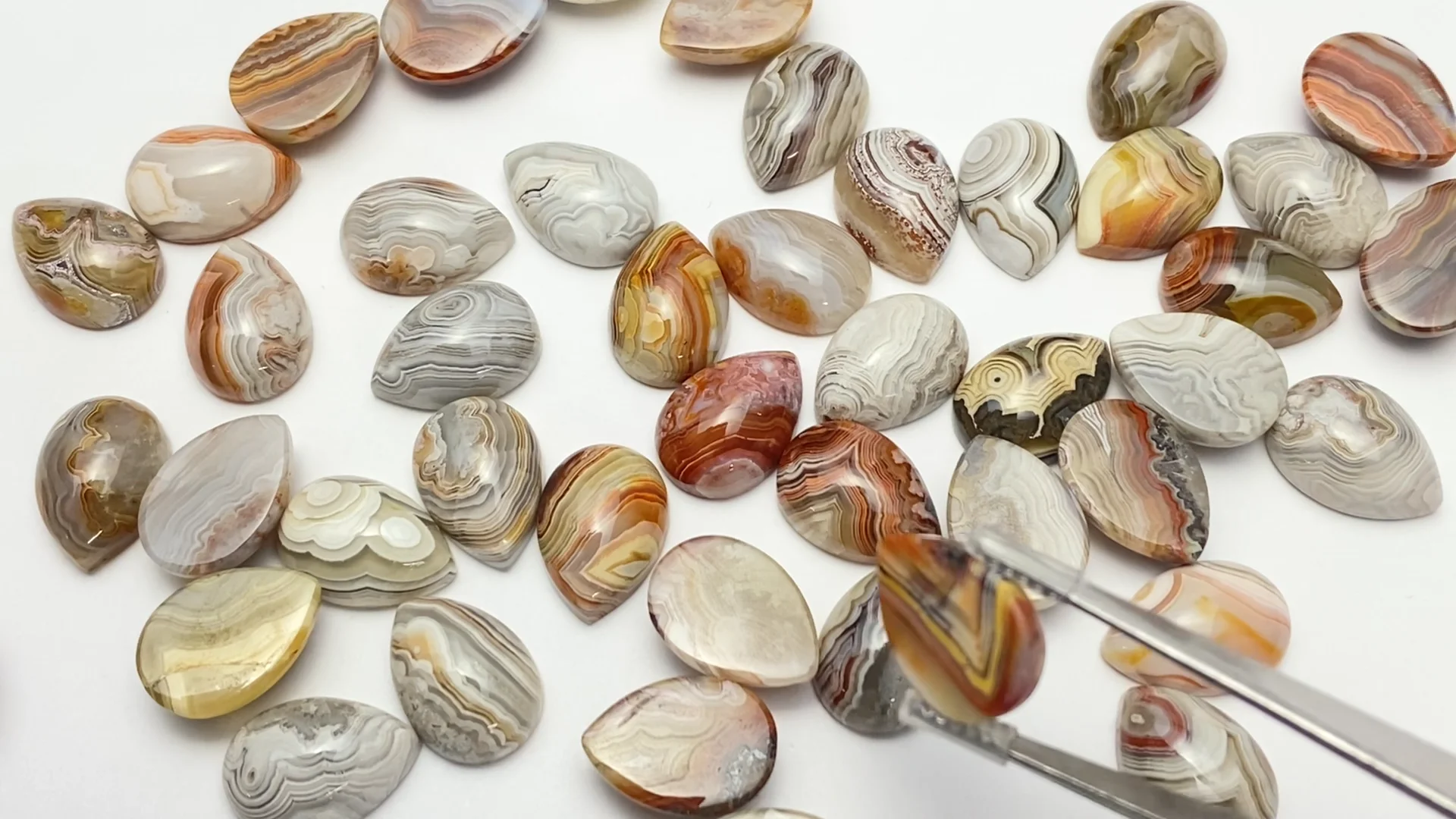 動画】メキシカンアゲート ペアシェイプ カボション14×10mm 3個