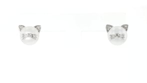8-8.5mm Cultured Pearl Cat Earrings with Diamond Accents in Sterling Silver