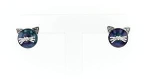 8-8.5mm Black Cultured Pearl Cat Earrings with Diamond Accents in Sterling Silver