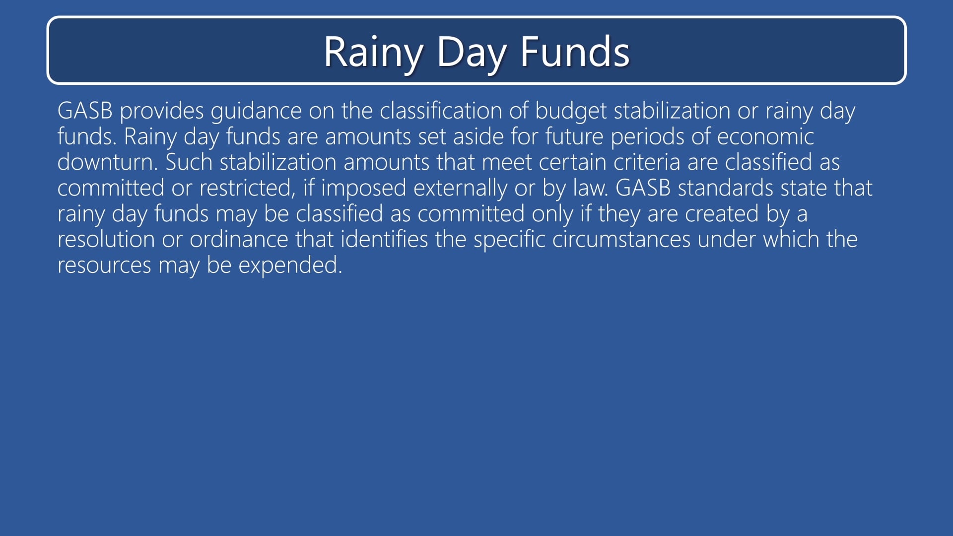 Rainy Day Funds Government and NFP Accounting on Vimeo