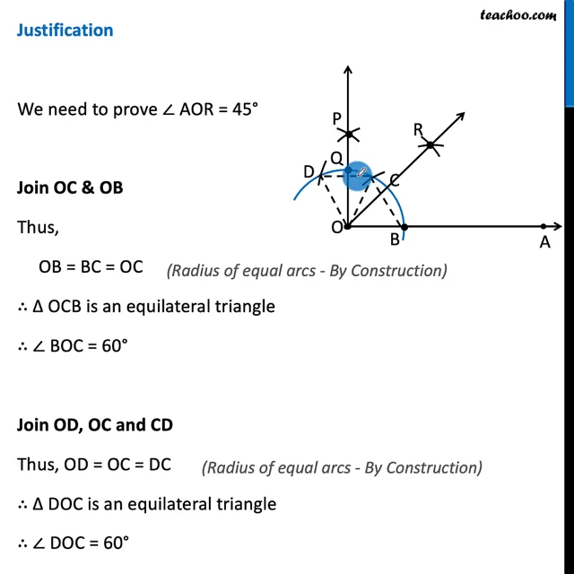 Question 2 - Construct angle 45 degree - Class 9 Constructions