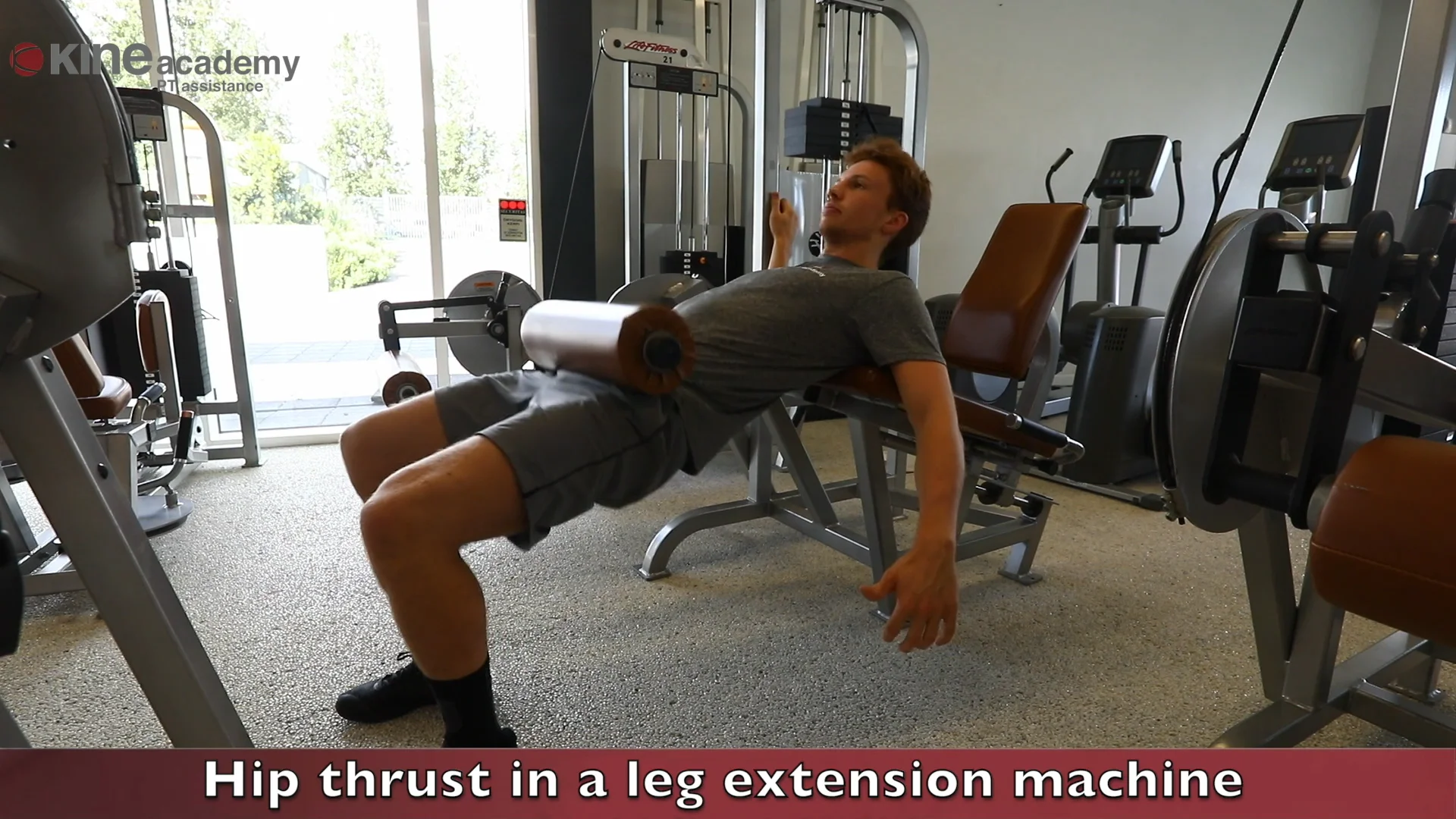 Hip thrust in a leg extension machine.mp4