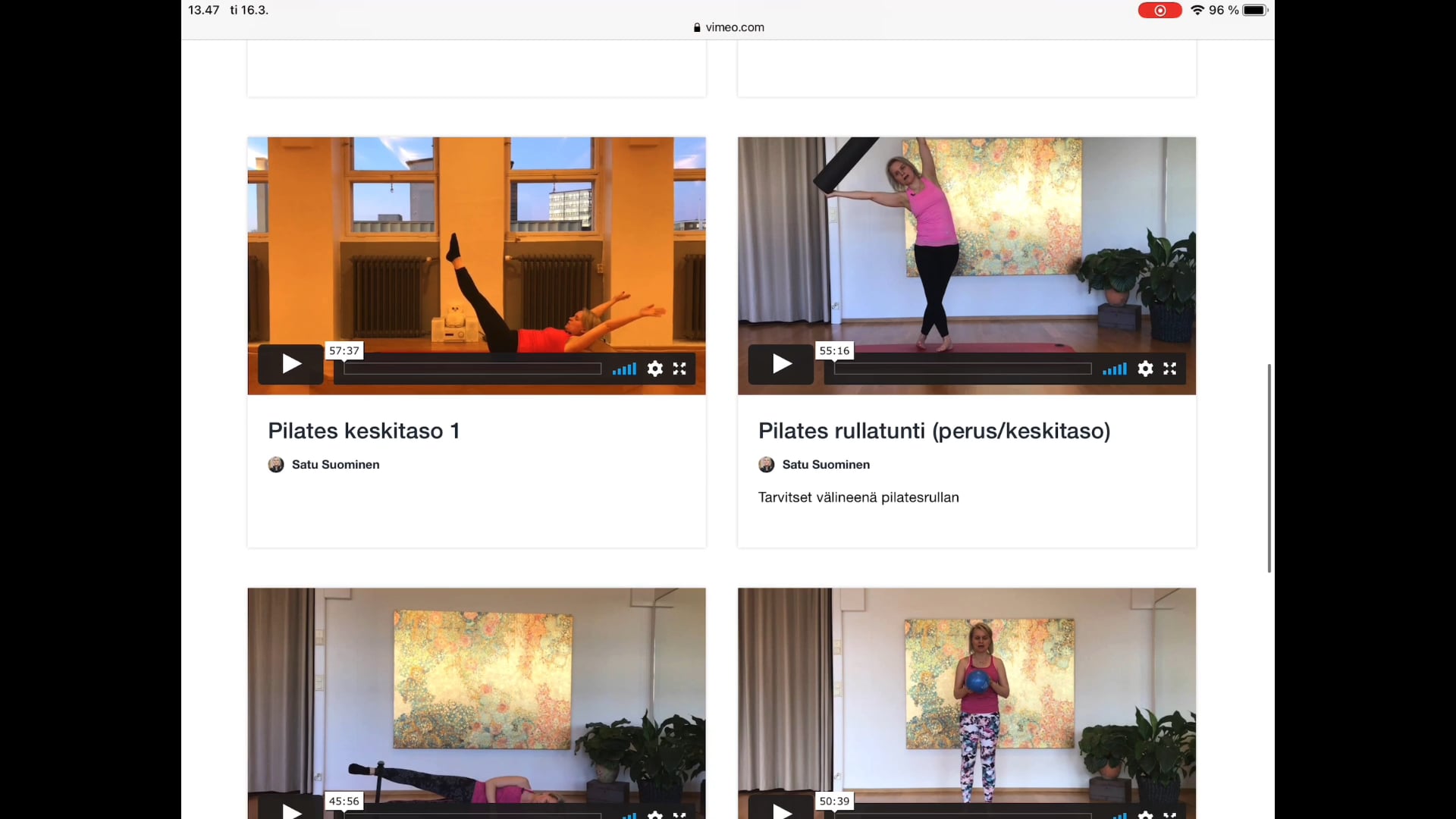 Pilates Studio Spiraali videotreenit sisältö on Vimeo