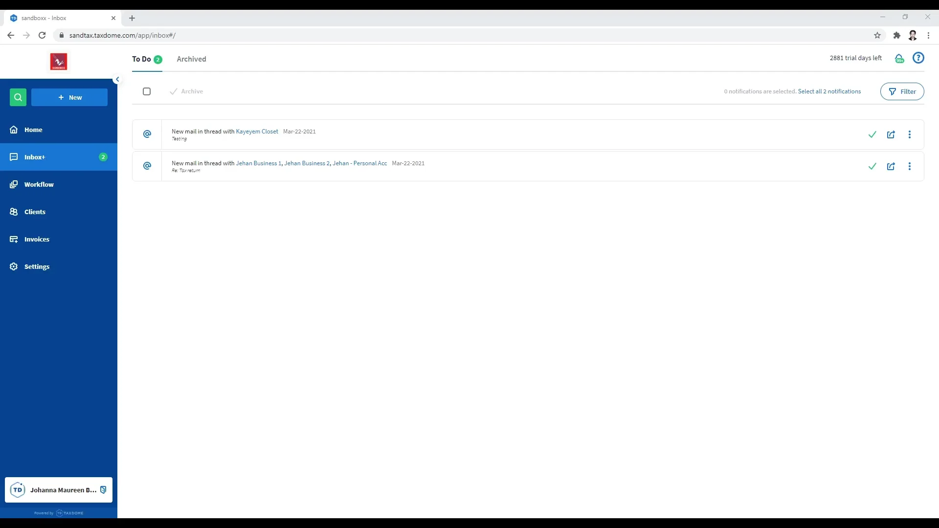How to Mute Email Thread in TaxDome on Vimeo