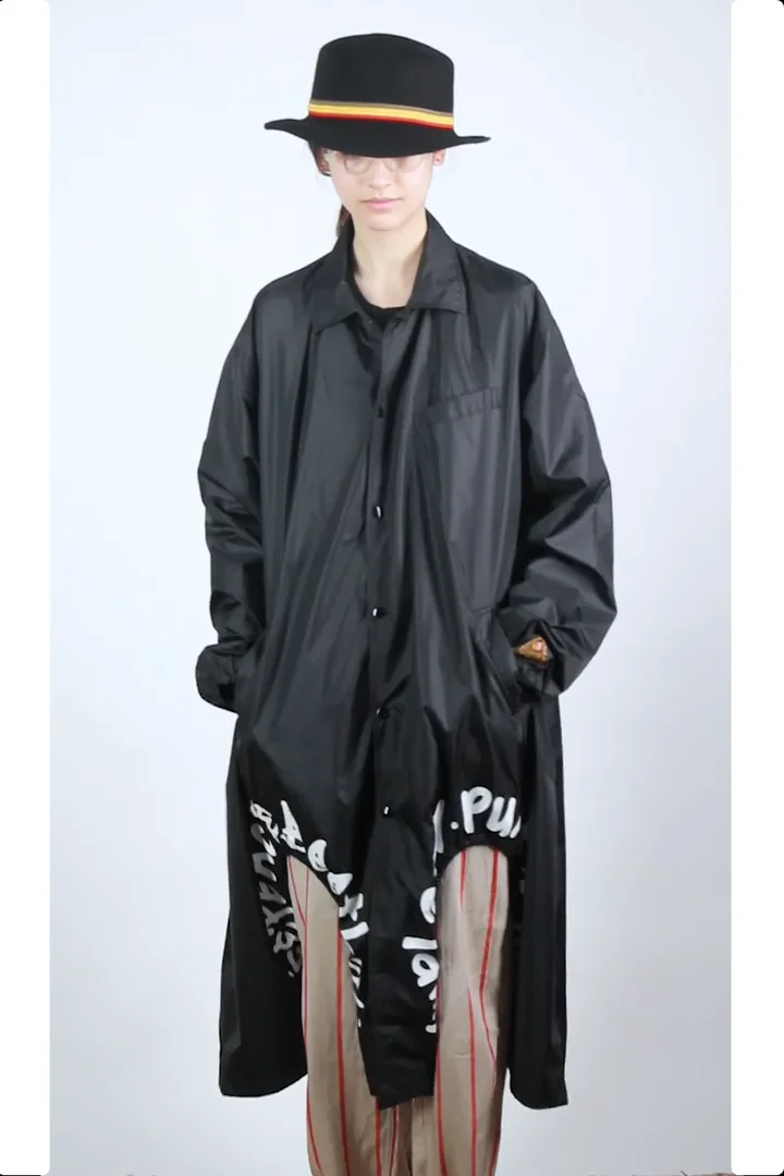 Kapital-Drizzle-Nylon-Ripper-Coach-Jacket-Long-Graffiti-Black