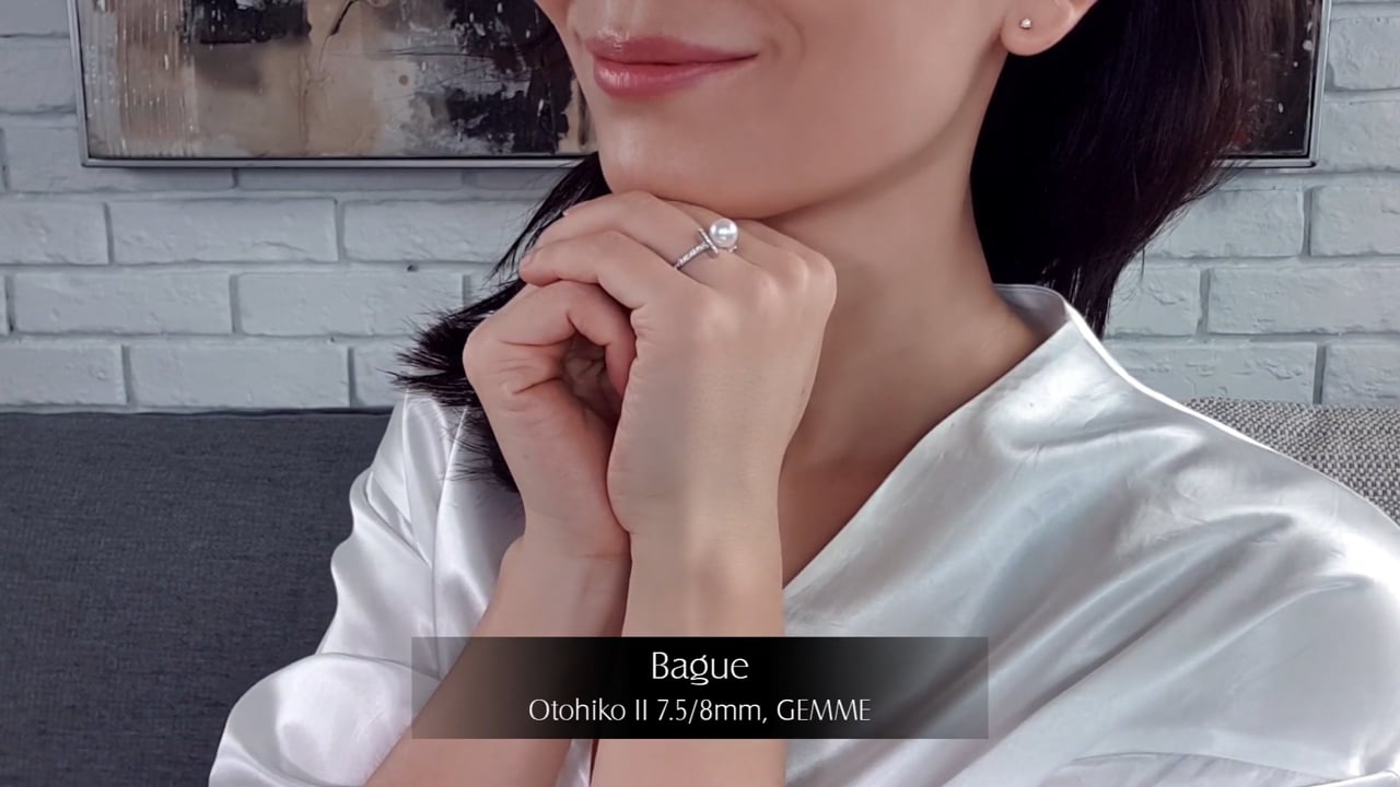 Anello Otohiko II - Oro Bianco, Diamanti & Perla Akoya 7.5/8mm, GEMME | Gemperles