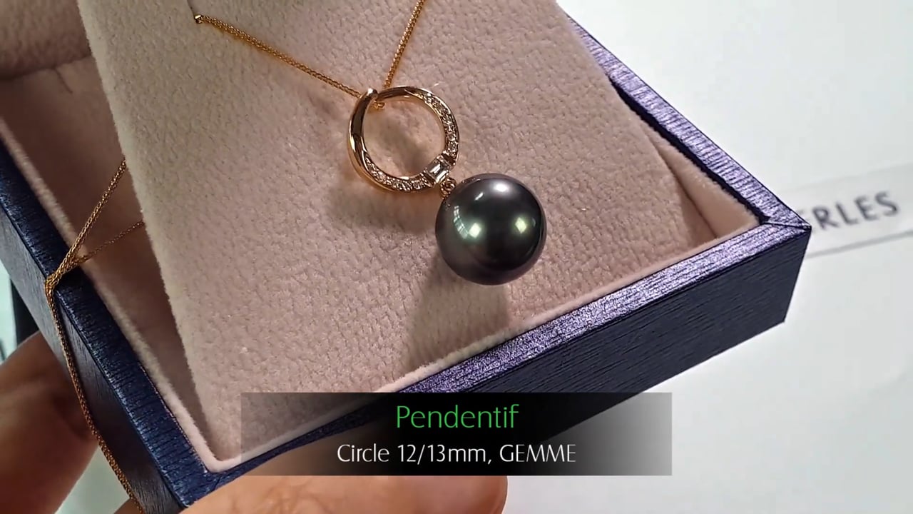 Pendentif Circle - Or Jaune, Diamants & Perle de Tahiti 12/13mm, GEMME | Gemperles