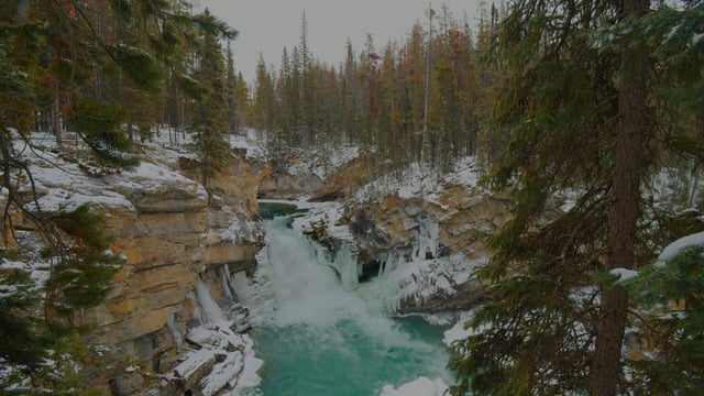 Winter Beauty of Sunwapta Falls, Canada - 4K Nature Relax Video