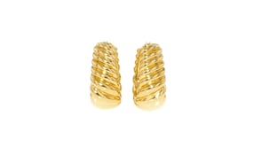 Italian Andiamo 14kt Yellow Gold Ribbed Hoop Earrings. 1