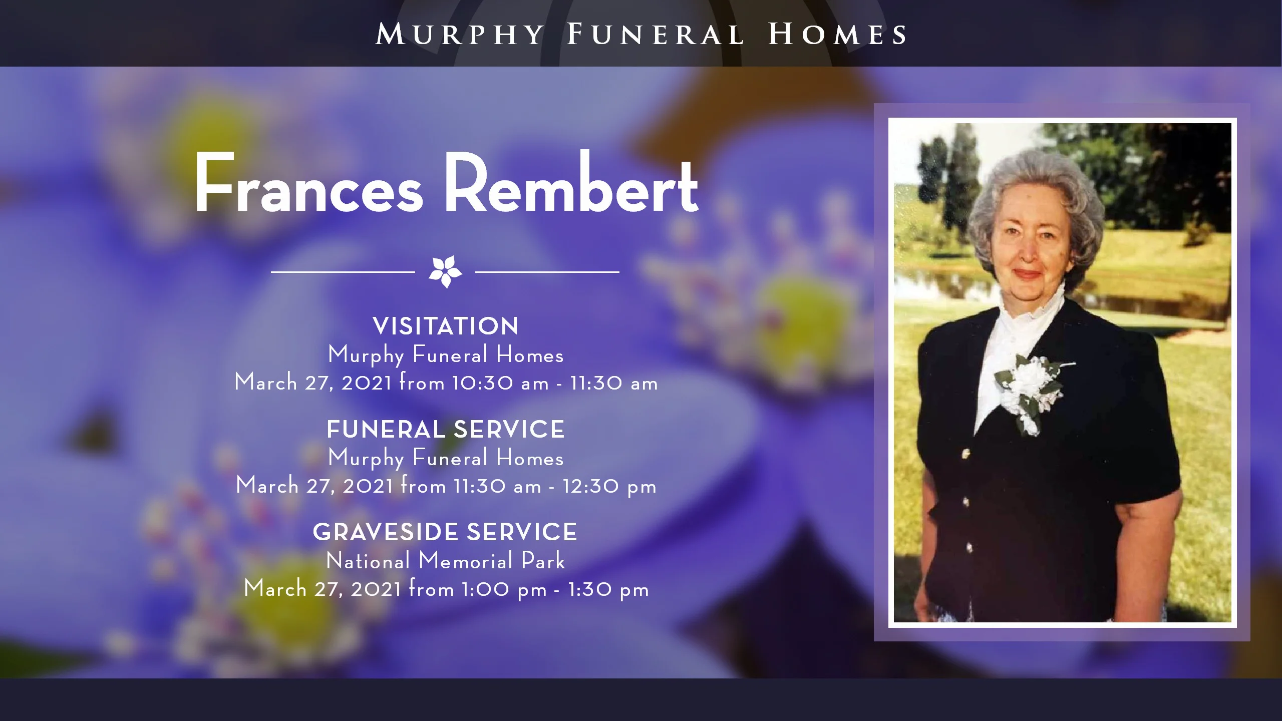 Frances Rembert l Celebration of Life l Potomac Room | Murphy ...