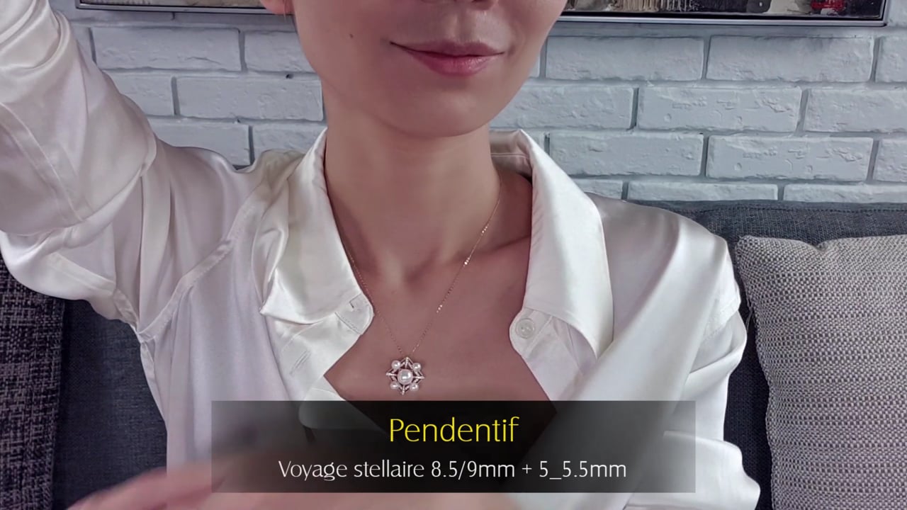 Ciondolo Voyage stellaire - Oro Giallo, Diamanti & Perle Akoya 8.5/9mm + 5/5.5mm | Gemperles