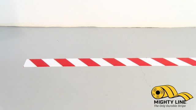 3" White/Red Mighty Line Chevron Floor Tape - Easy Removal Demo