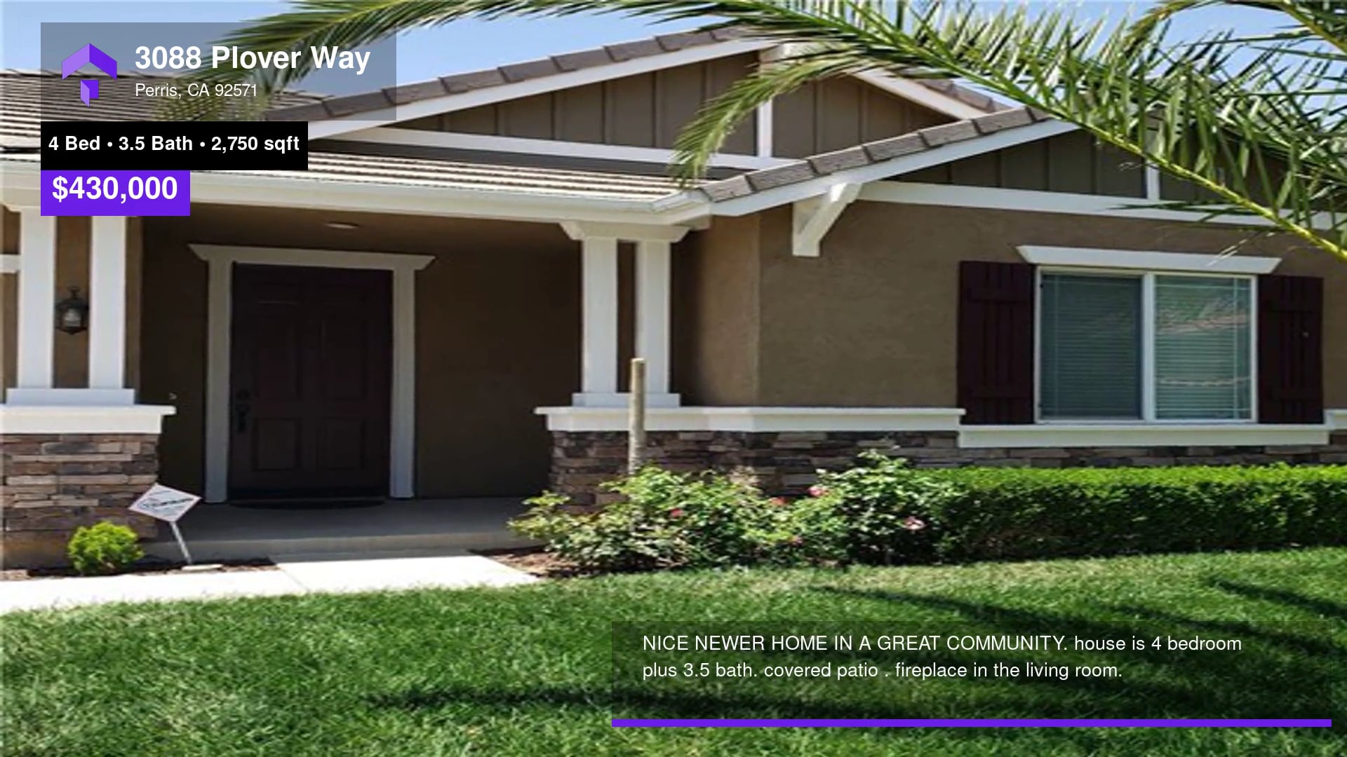 430,000 SingleFamily Home for sale 3088 Plover Way, Perris, CA