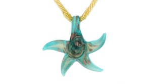 Italian Turquoise and Rose Murano Glass Starfish Necklace with 18kt Gold Over Sterling