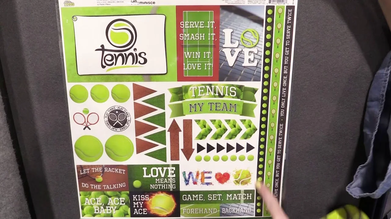 Acid-free Scrapbook Supplies Reminisce (REMBC) TEN-200 Tennis Scrapbook Collection Kit, Multi Color Tennis Themed Stickers And Paper