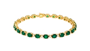 7.75 ct. t.w. Emerald and .37 ct. t.w. Diamond Tennis Bracelet in 14kt Yellow Gold