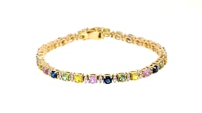 6.00 ct. t.w. Multicolored Sapphire and .75 ct. t.w. Diamond Bracelet in 14kt Yellow Gold