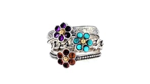 Turquoise, .50 ct. t.w. Garnet and .20 ct. t.w. Amethyst Jewelry Set Three Flower Rings in Sterling Silver