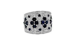 1.50 ct. t.w. Sapphire and .21 ct. t.w. Diamond Wide Ring in Sterling Silver