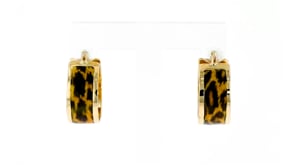Italian Leopard-Print Enamel Hoop Earrings in 14kt Yellow Gold