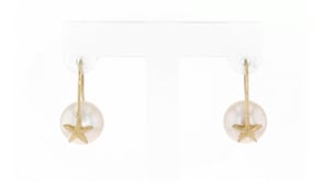 10-10.5mm Cultured Pearl Starfish Drop Earrings in 14kt Yellow Gold