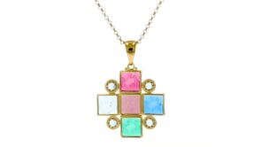 Italian Tagliamonte Multicolored Venetian Glass Intaglio Pendant Necklace with 1.20 ct. t.w. Sky Blue Topaz in 18kt Gold Over St
